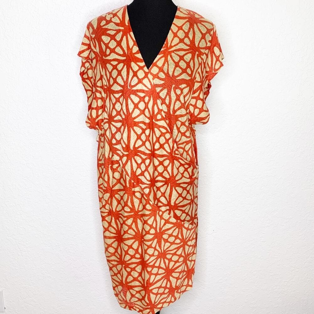 Plenty by Tracy Reese orange tan faux wrap linen dress NWT size Small